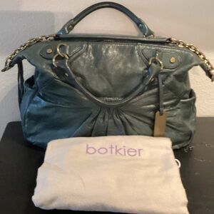 Botkier Teal Leather Satchel with Gold Accents